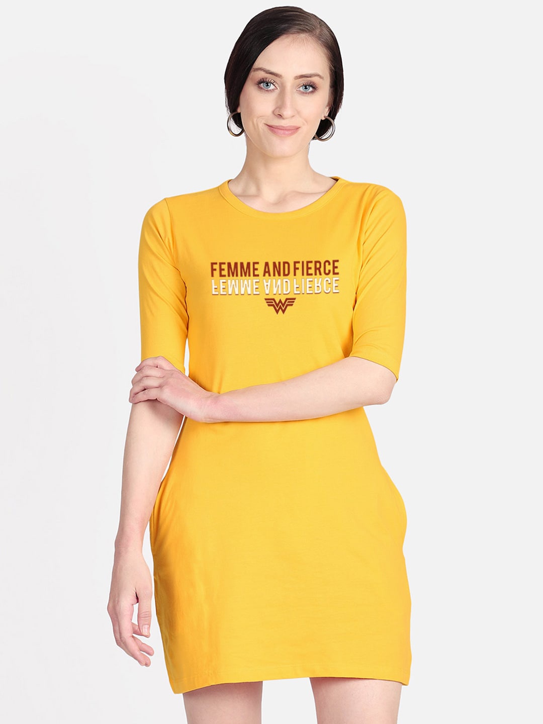 

Free Authority Yellow Printed Wonder Woman Pure Cotton T-shirt Dress