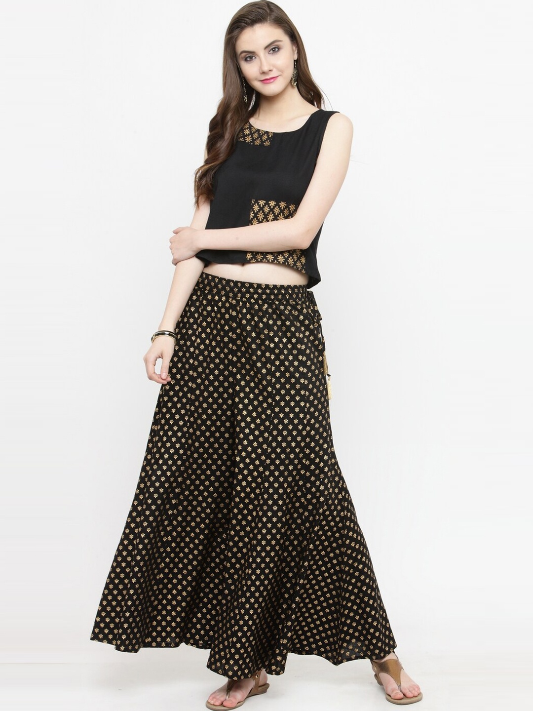 

Varanga Women Black & Golden Printed Top with Palazzos