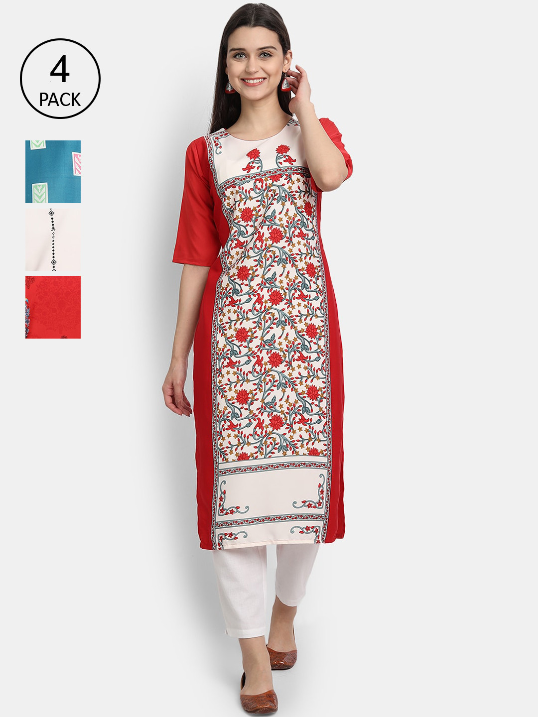 

Ethnic basket Women Set of 4 Multicoloured Geometric Printed Crepe Kurta, Multi