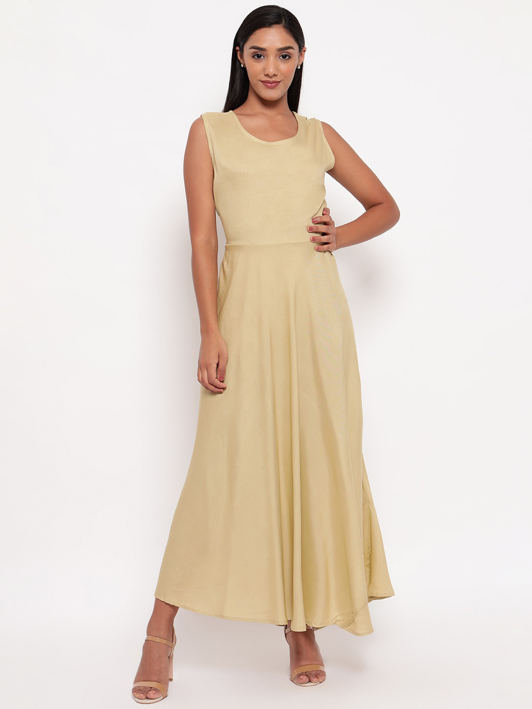

Aawari Beige Solid Asymmetric Hem Maxi Dress