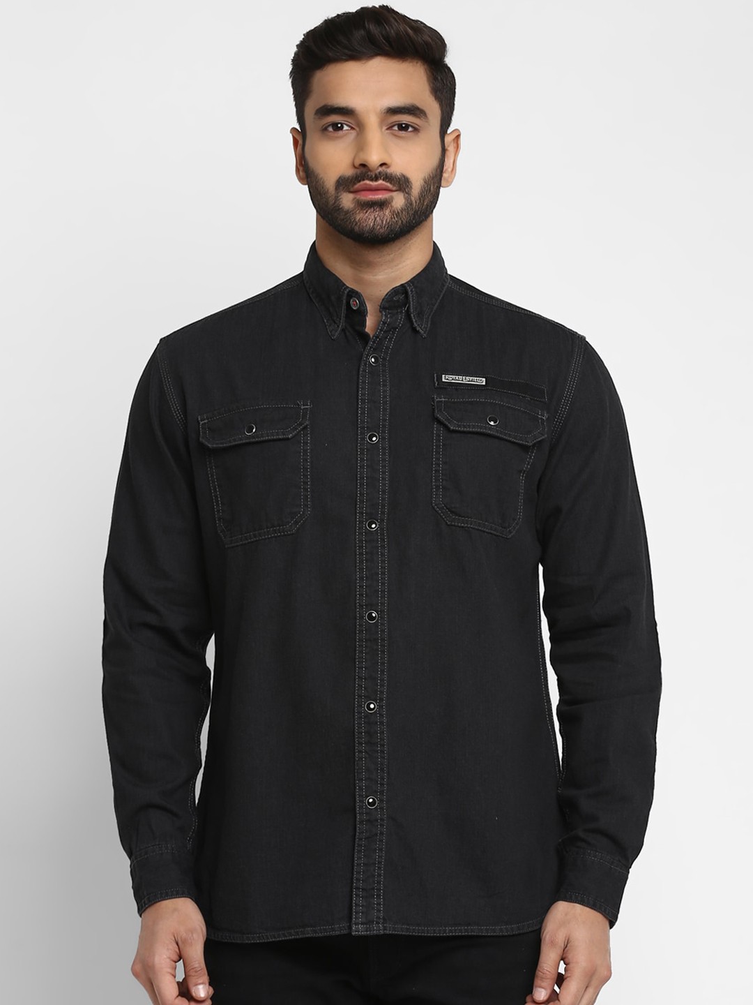 

Royal Enfield Men Charcoal Regular Fit Solid Casual Shirt