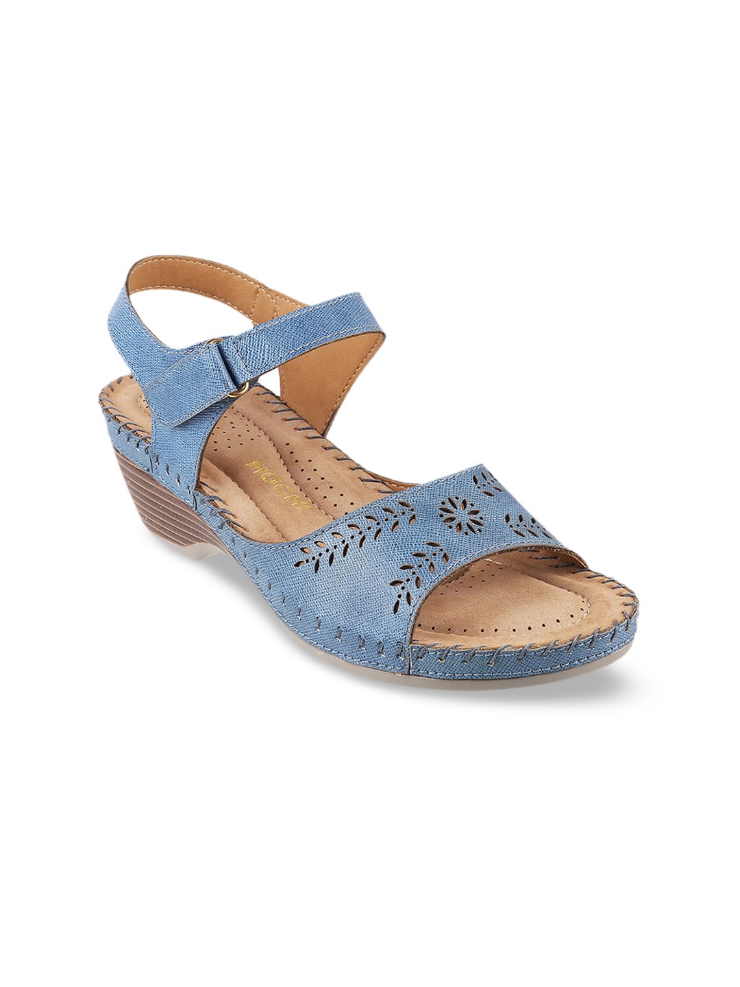 

Mochi Women Blue Solid Laser Cut Wedges