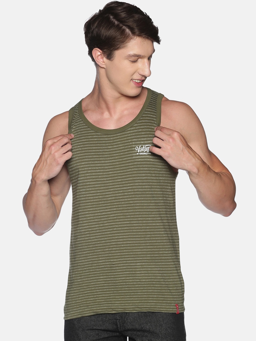 

Force NXT Men Striped Premium Cotton Innerwear Vest, Green