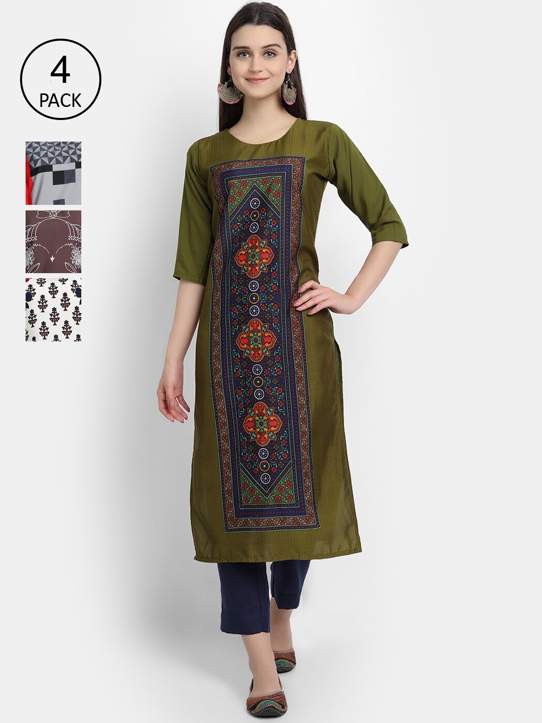 

Ethnic basket Women Pack Of 4 Floral Printed Crepe Kurta, Multi