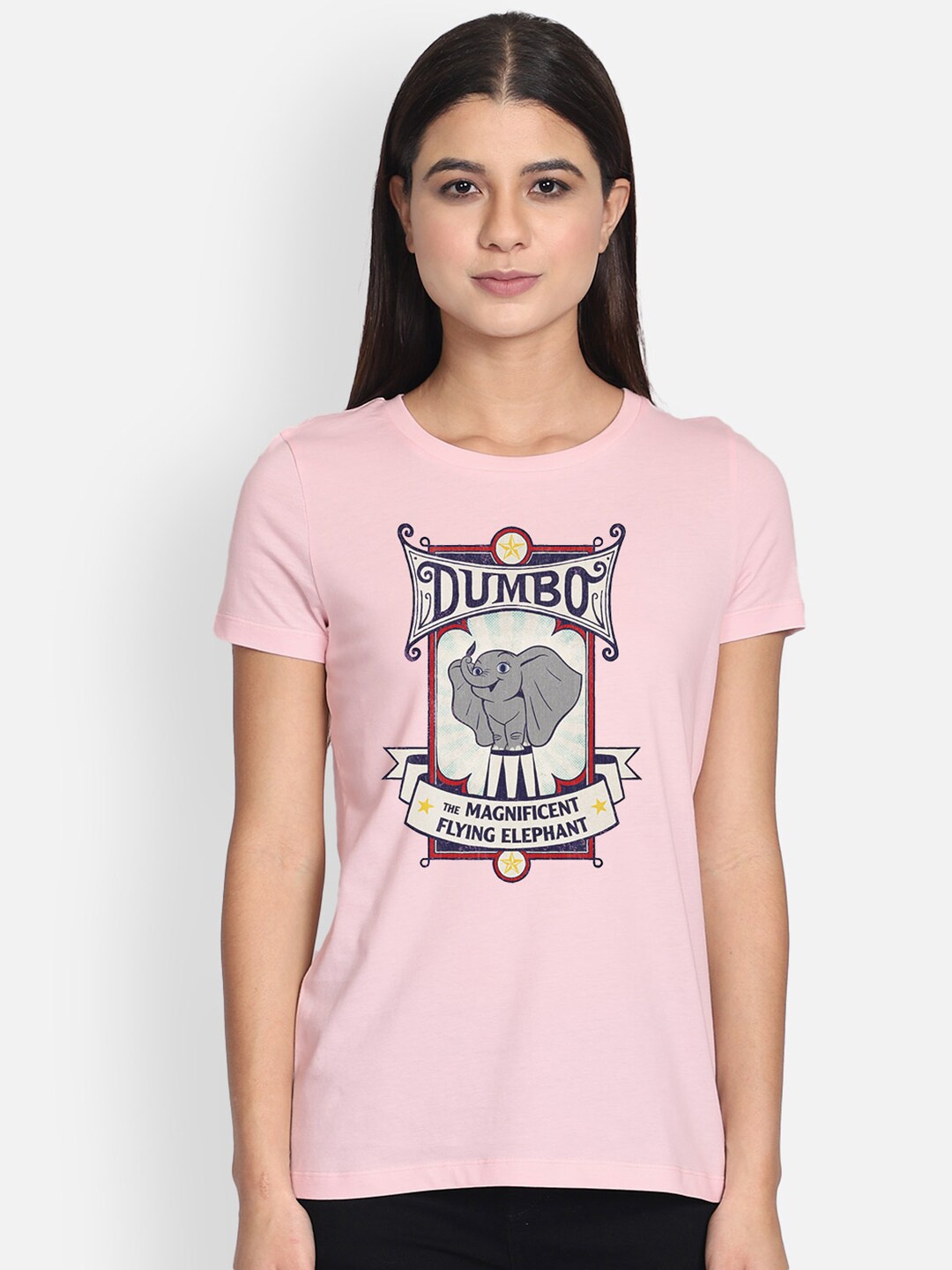 

Free Authority Women Pink Printed Mickey Friends Round Neck Pure Cotton T-shirt