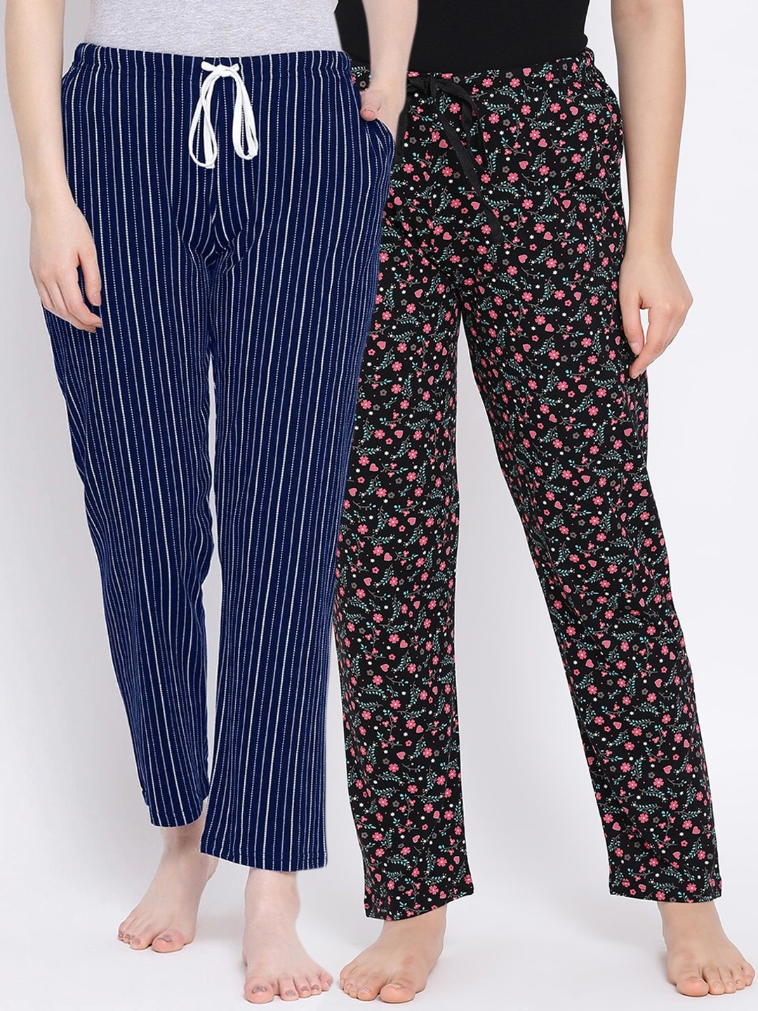 

Kanvin Women Pack Of 2 Printed Pure Cotton Lounge Pants, Black