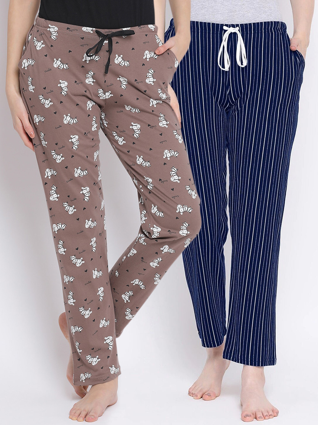 

Kanvin Women Pack Of 2 Printed Pure Cotton Lounge Pants, Navy blue