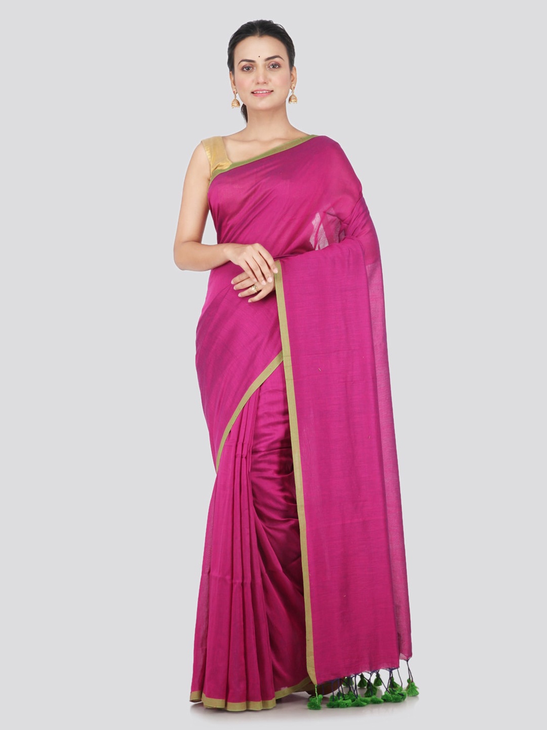 PinkLoom Magenta Solid Pure Cotton Sustainable Saree
