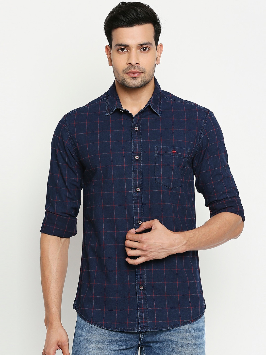 

Mufti Men Blue & Red Slim Fit Checked Casual Shirt