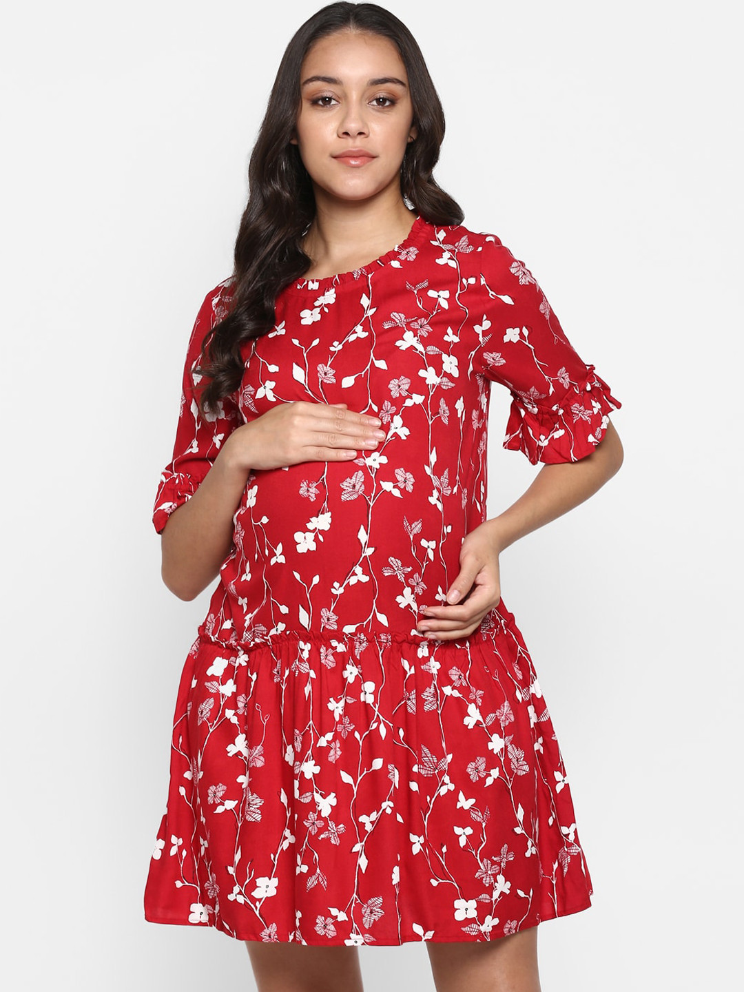 

Momsoon Maternity Red & White Floral Print A-Line Dress