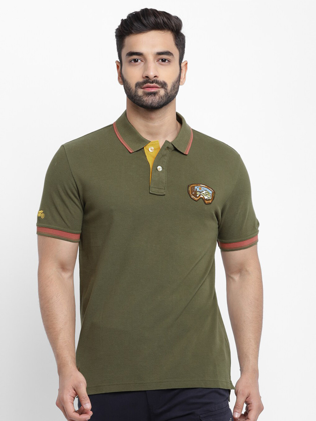 

Royal Enfield Men Olive Green Solid Polo Collar T-shirt