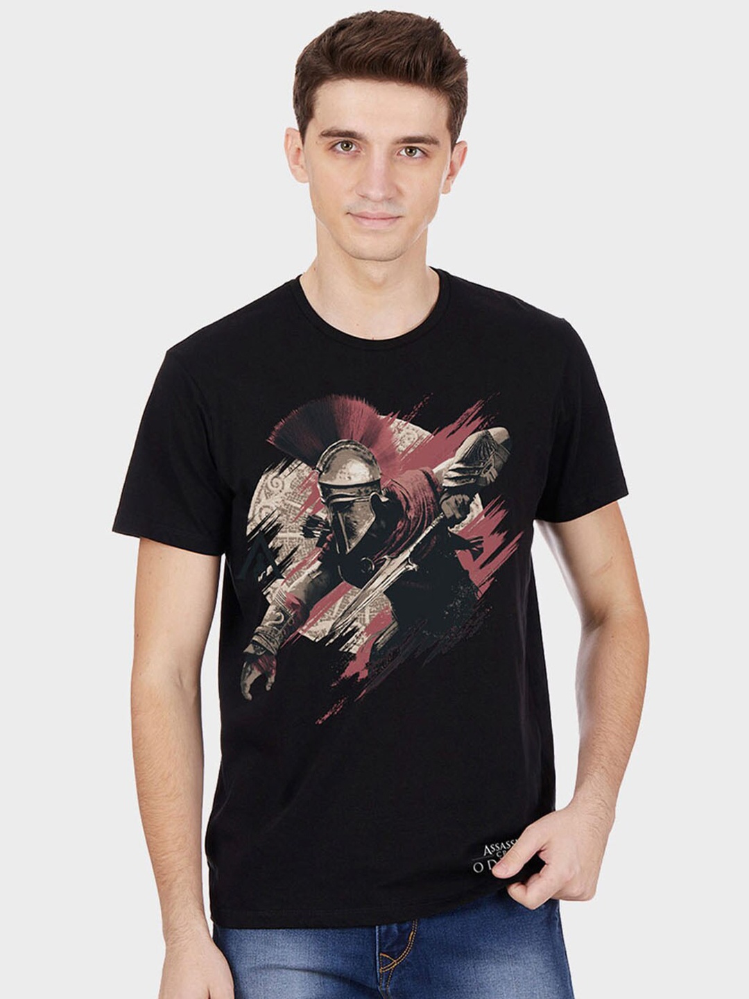 

Free Authority Men Black ASSASSINS CREED Printed Round Neck Pure Cotton T-shirt