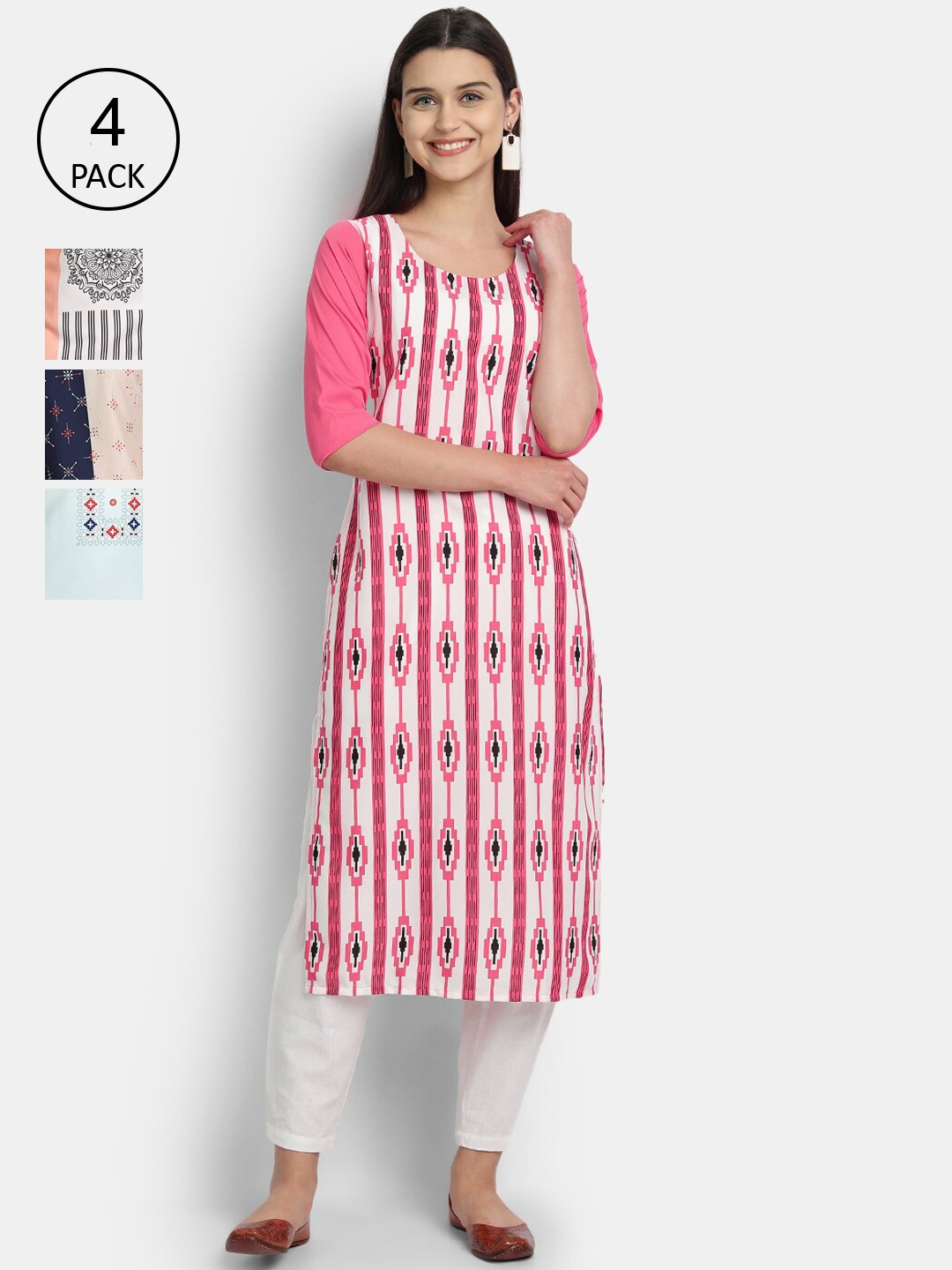 

Ethnic basket Women Multicoloured Printed Thread Work Crepe Kurta, Multi