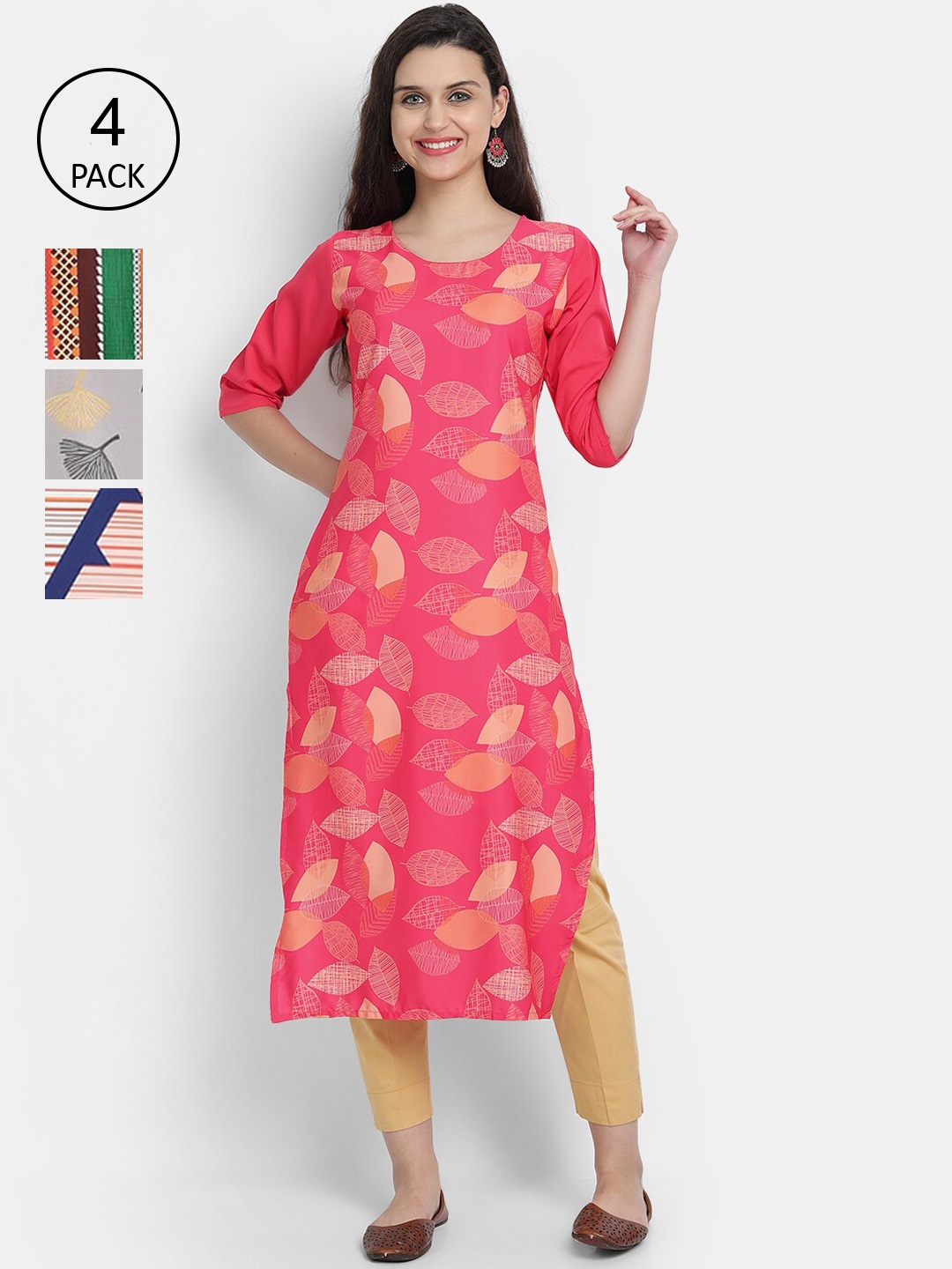 

Ethnic basket Pack of 4 Women Multicoloured Printed Crepe Kurta, Multi