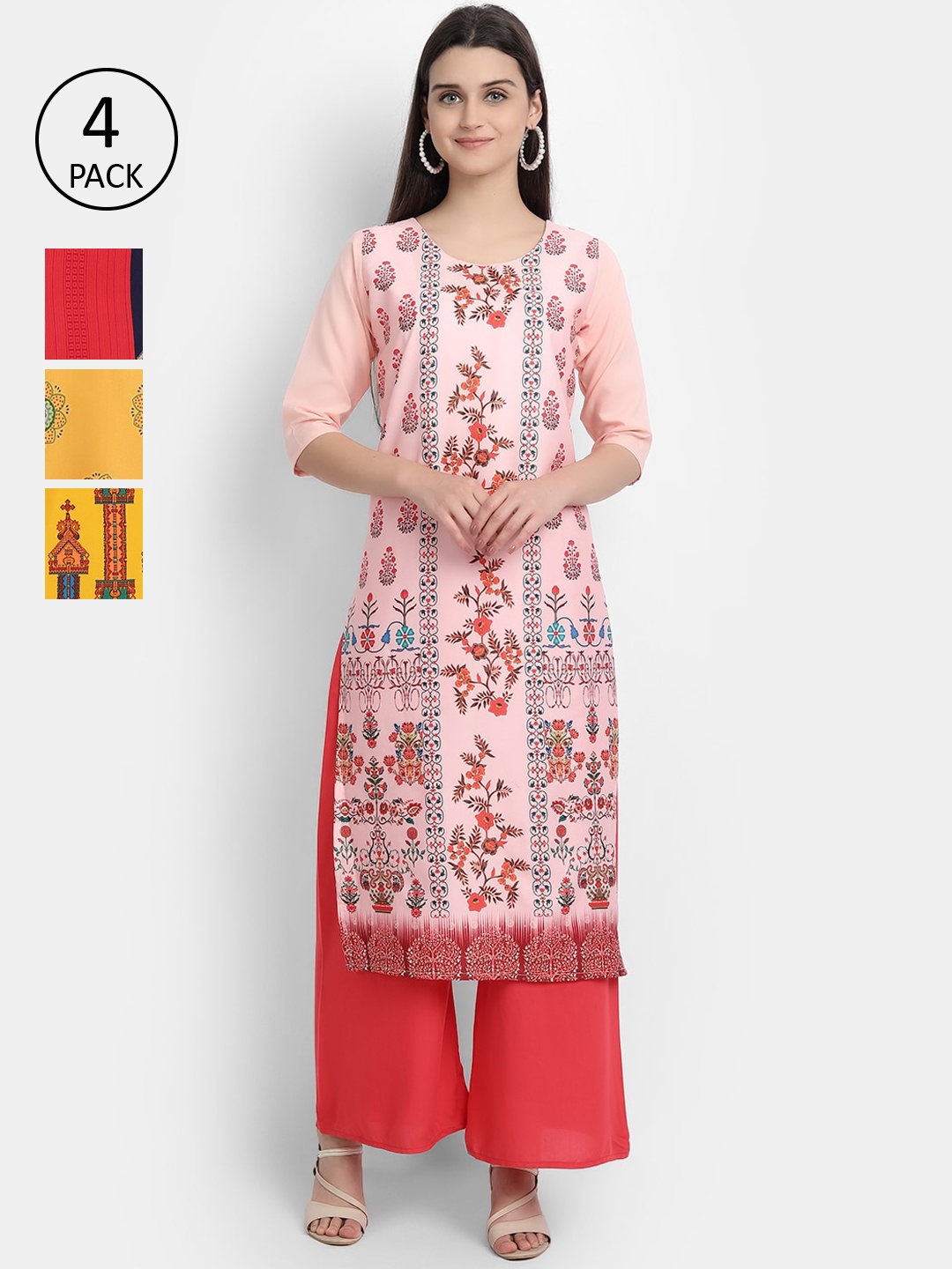 

Ethnic basket Women Pack of 4 Multicoloured Printed Crepe Kurta, Multi