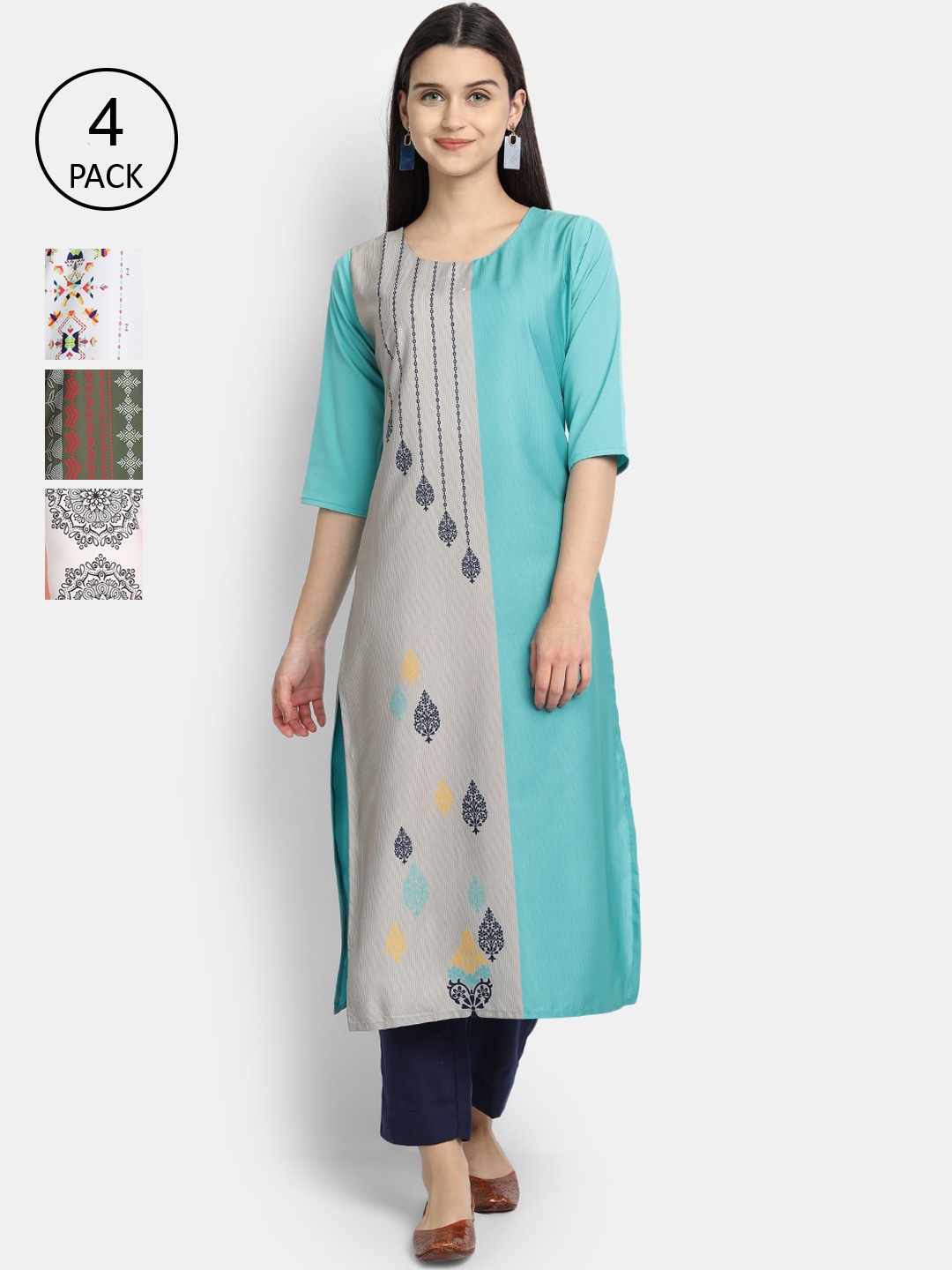 

Ethnic basket Women Set of 4 Multicoloured Printed Crepe Kurta, Multi