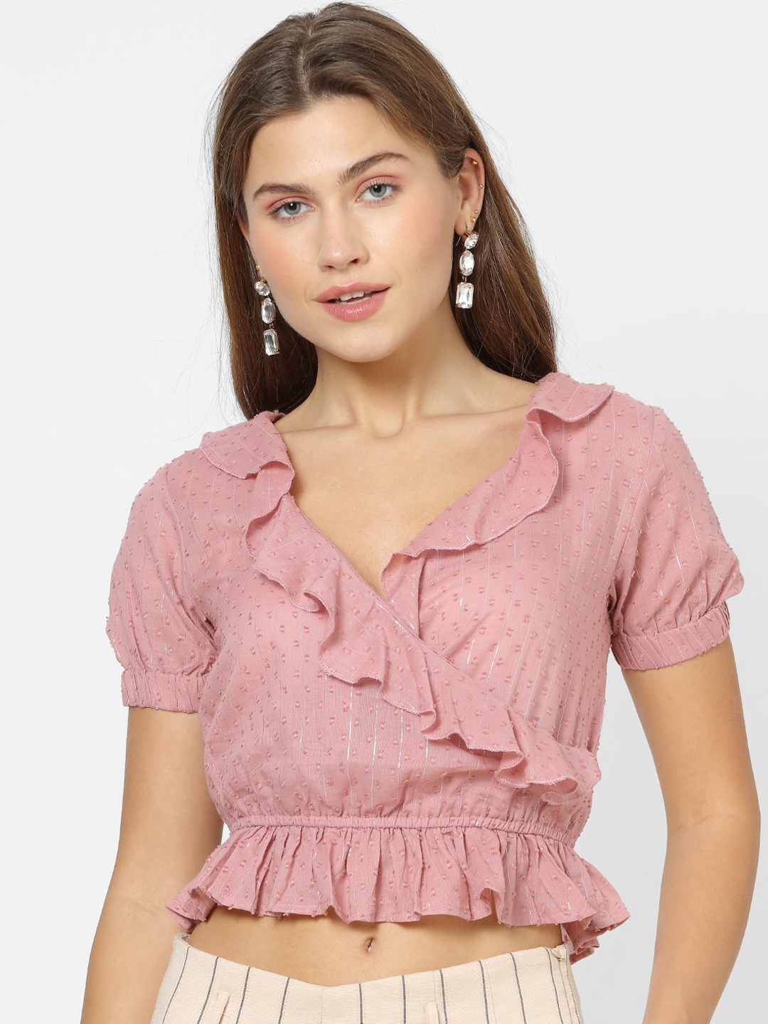 

FOREVER 21 Rose Ruffles Wrap Crop Top