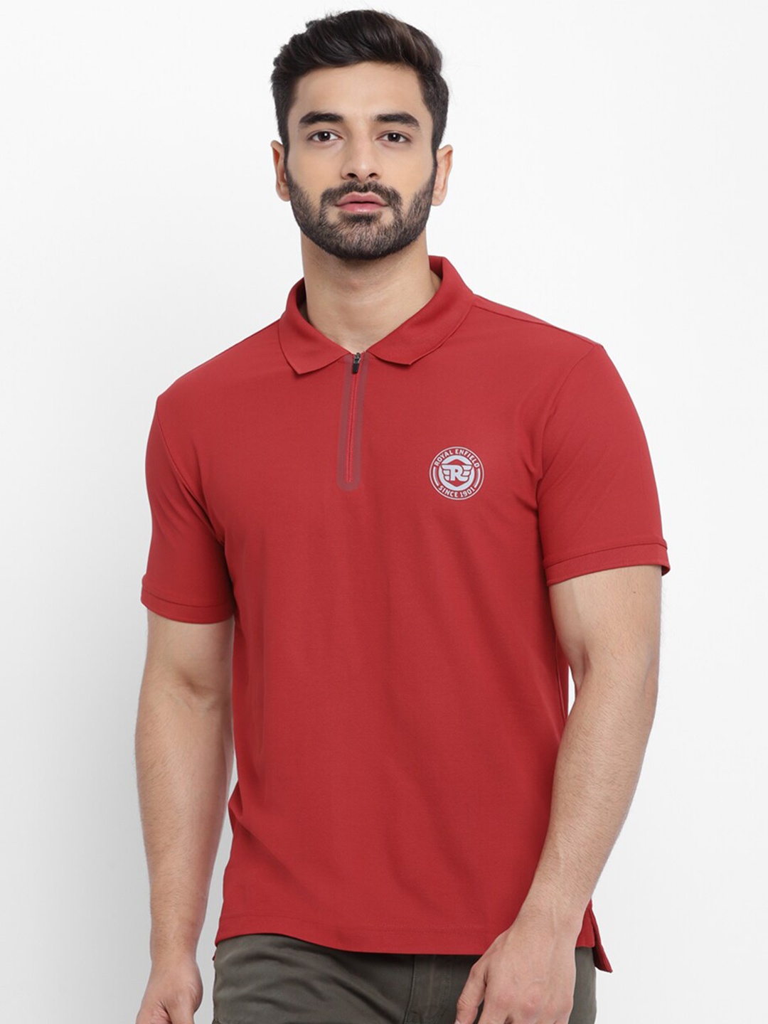 

Royal Enfield Men Red Solid Polo Collar T-shirt
