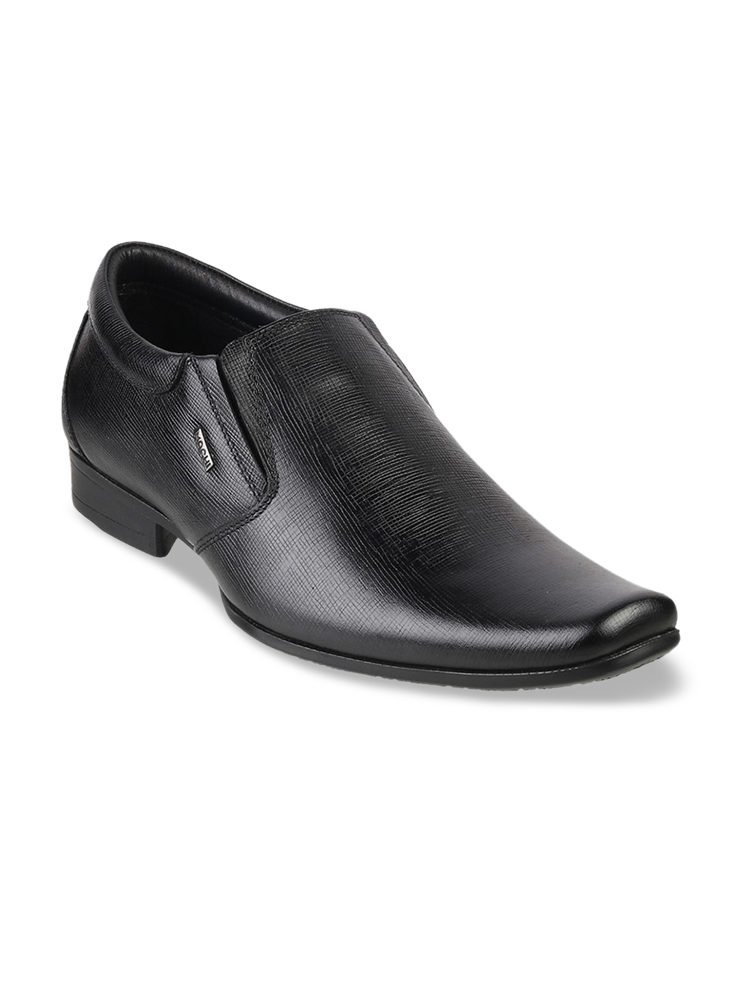 

Mochi Men Black Solid Leather Formal Slip-Ons
