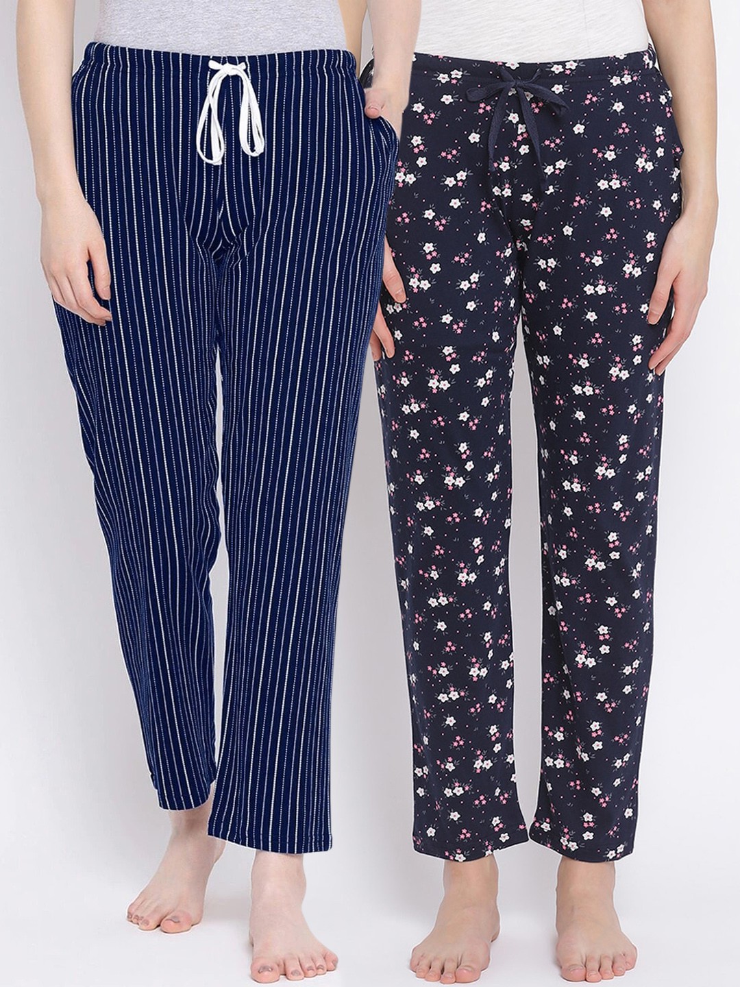 

Kanvin Women Pack Of 2 Printed Pure Cotton Lounge Pants, Navy blue