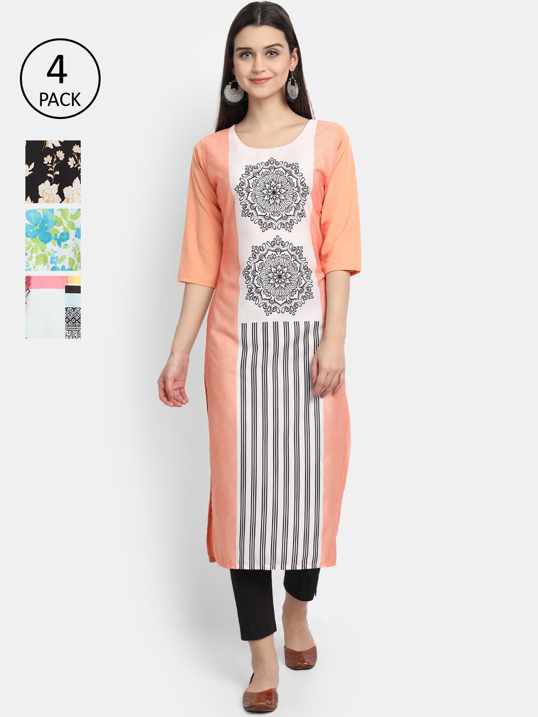 

Ethnic basket Women Pack Of 4 Printed Crepe Kurtas, Multi