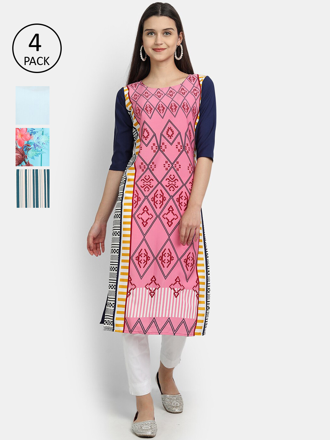 

Ethnic basket Women Pack Of 4 Printed Crepe Kurtas, Multi