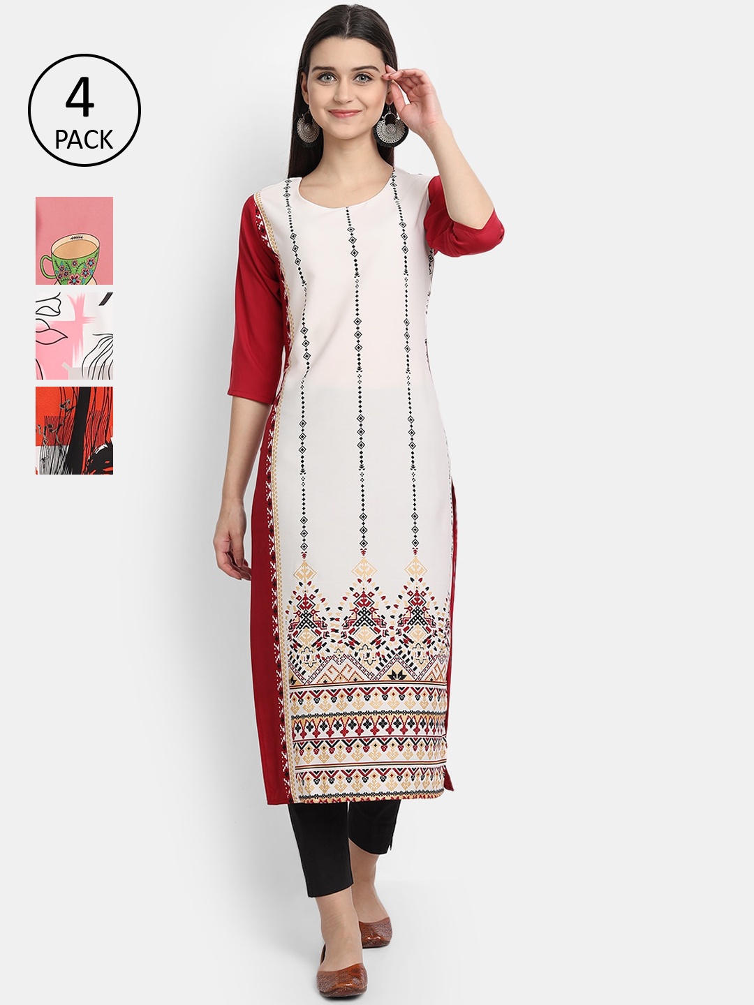 

Ethnic basket Women Pack of 4 Printed Crepe Straight Kurta, Multi