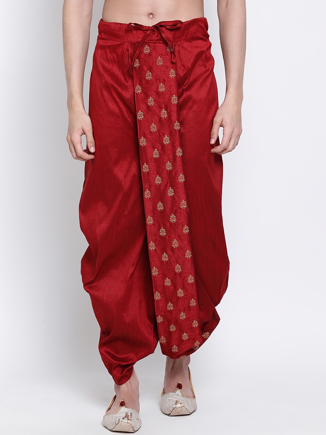 

Sanwara Men Red & Gold-Coloured Embroidered Dhoti