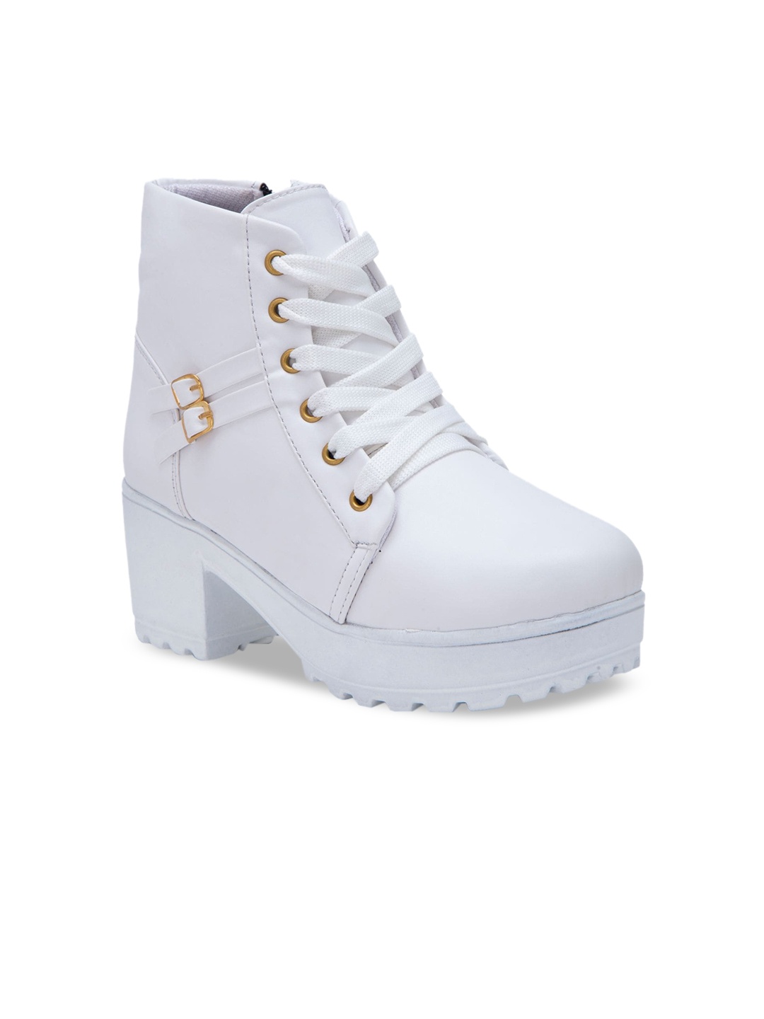 

DEAS Women White Solid Heeled Boots