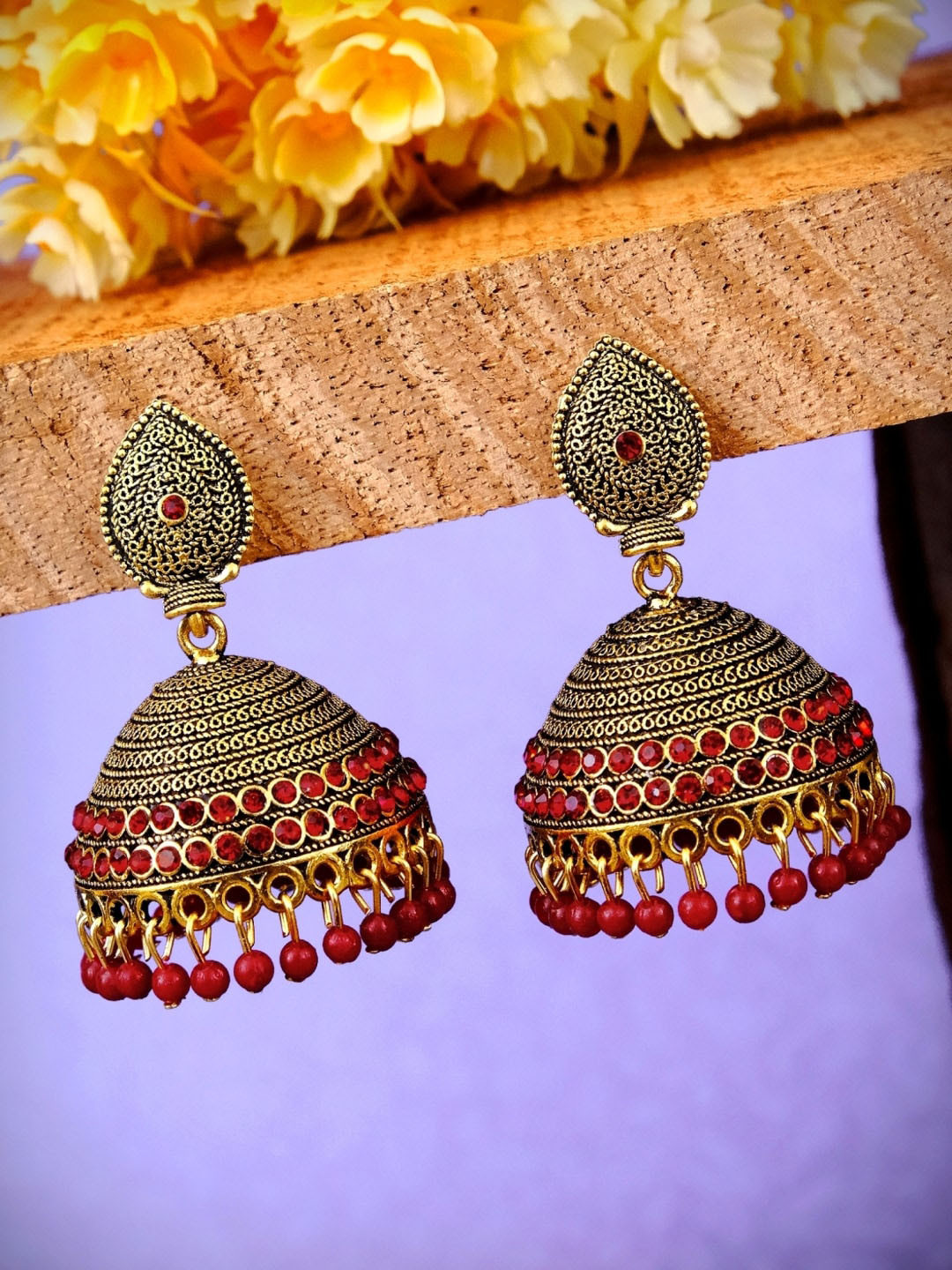 

Crunchy Fashion Red Contemporary Jhumkas