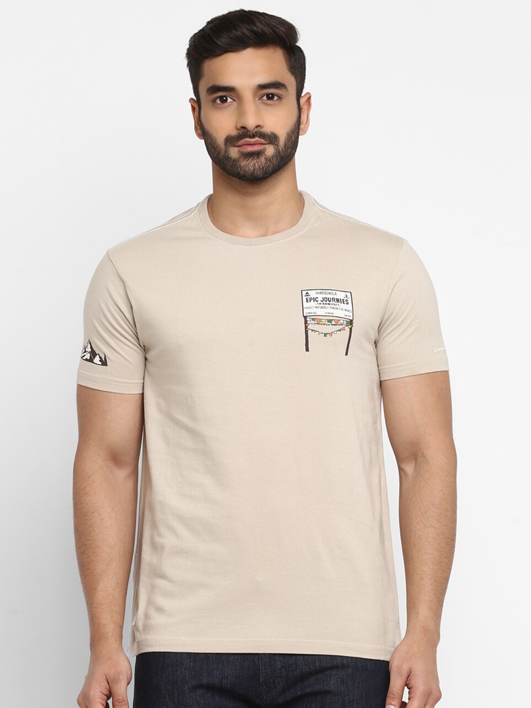 

Royal Enfield Men Khaki Printed Round Neck T-shirt