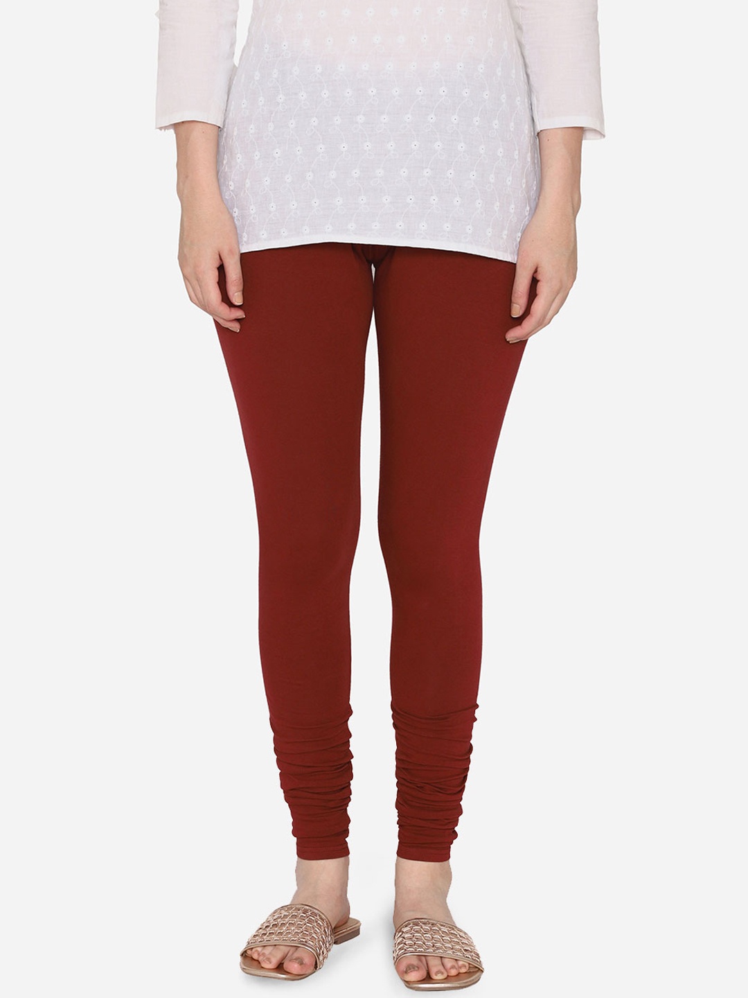 

Vami Women Maroon Solid Churidar-Length Stretchable Leggings