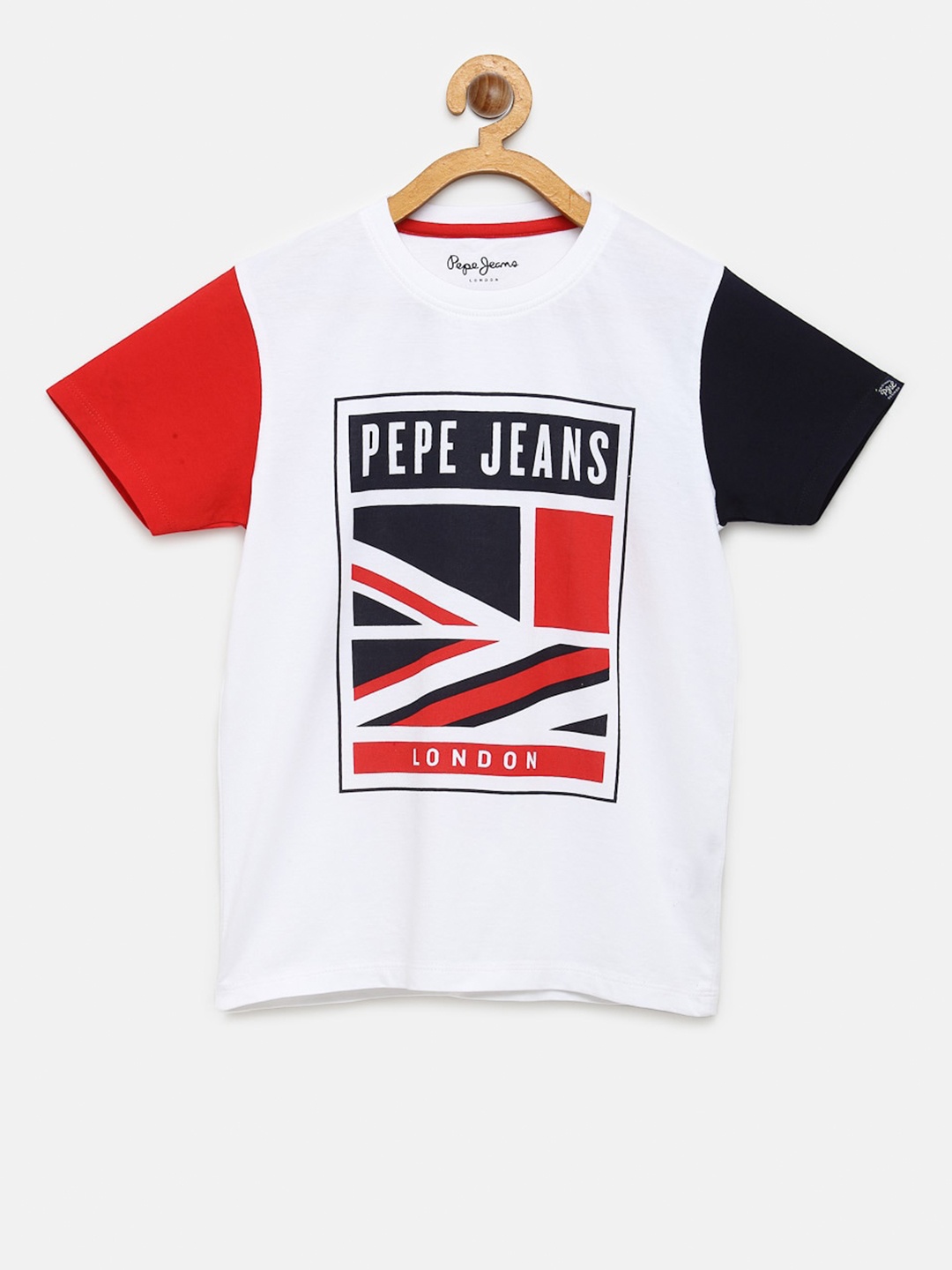 

Pepe Jeans Boys White Colourblocked Round Neck Pure Cotton T-shirt