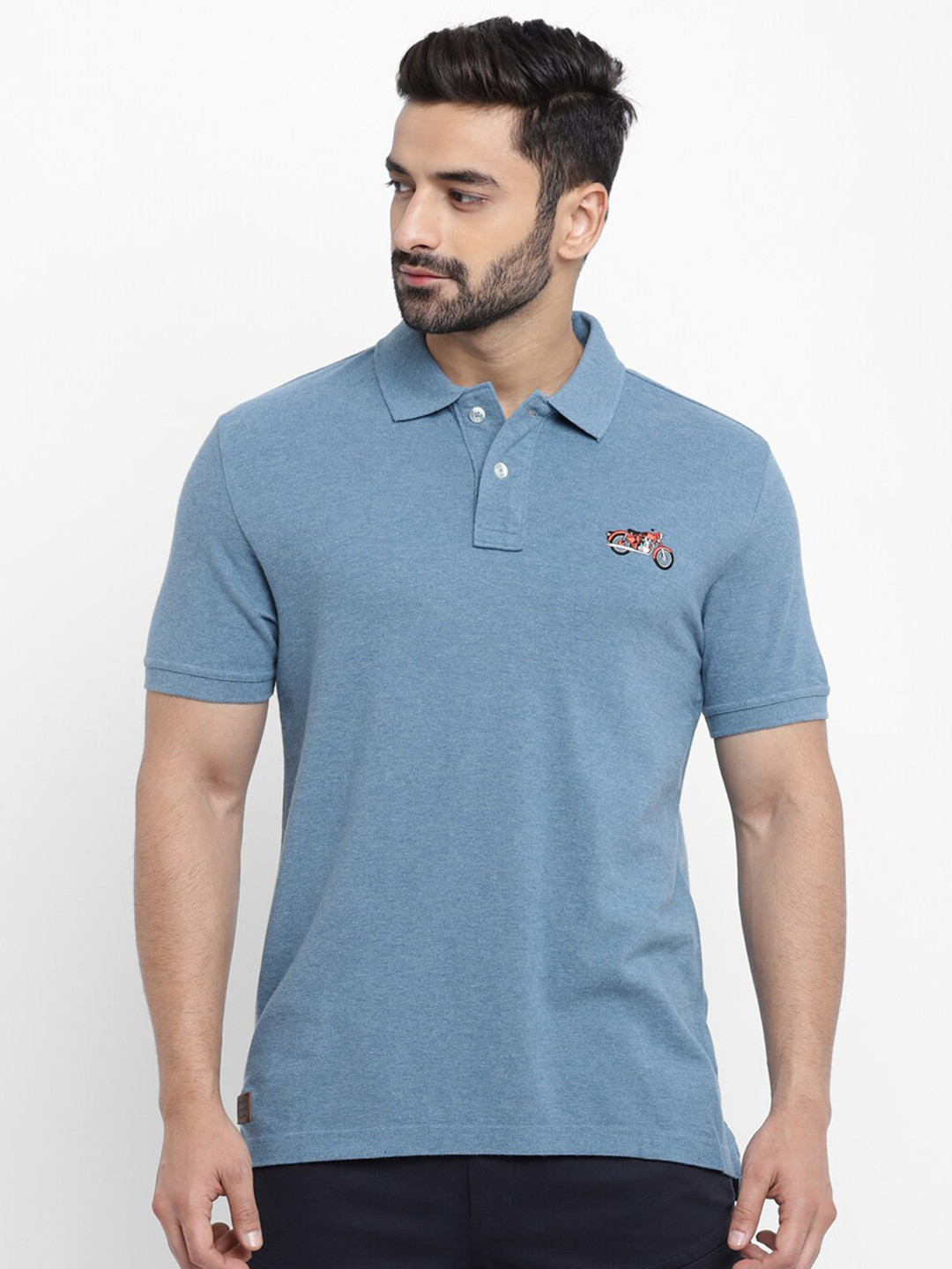 

Royal Enfield Men Blue Solid Polo Collar T-shirt