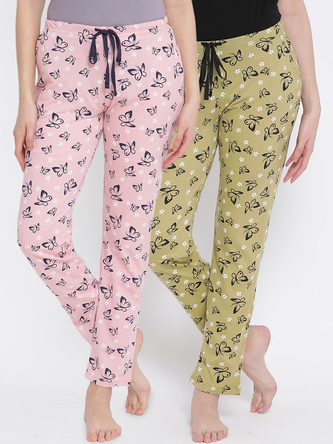 

Kanvin Women Pack Of 2 Printed 100% Cotton Lounge Pants, Olive