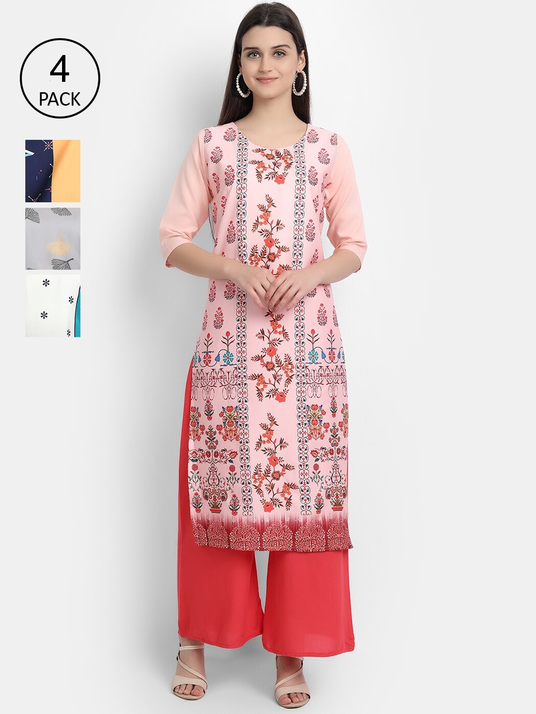 

Ethnic basket Women Pack Of 4 Printed Crepe Kurtas, Multi