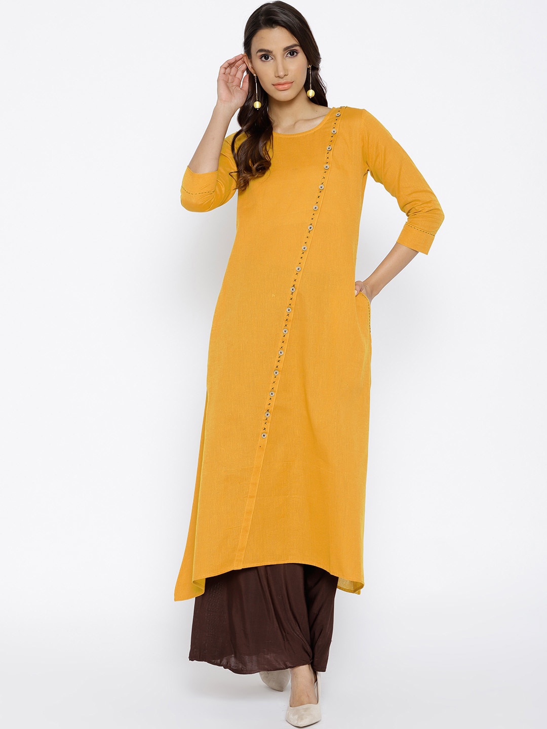 

Cottinfab Women Mustard Kurta