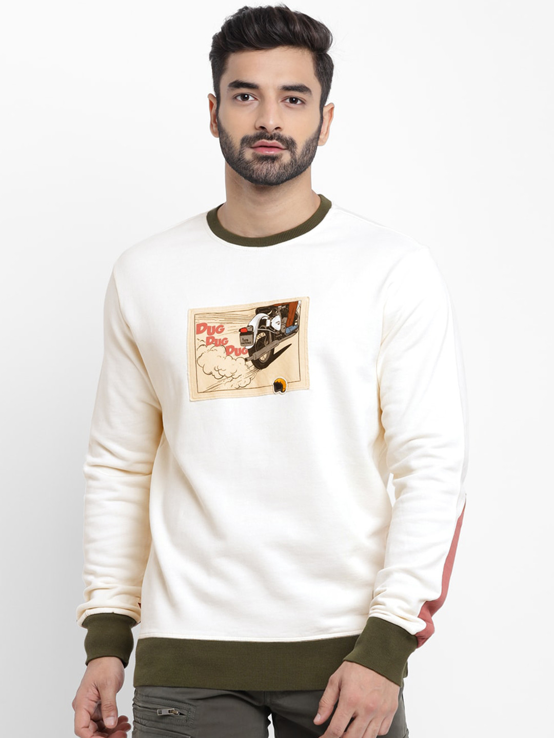 

Royal Enfield Men Off-White & Olive Green Printed Sweatshirt