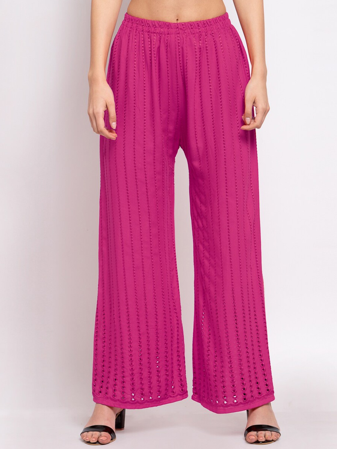

KLOTTHE Women Magenta Embroidered Wide Leg Palazzos