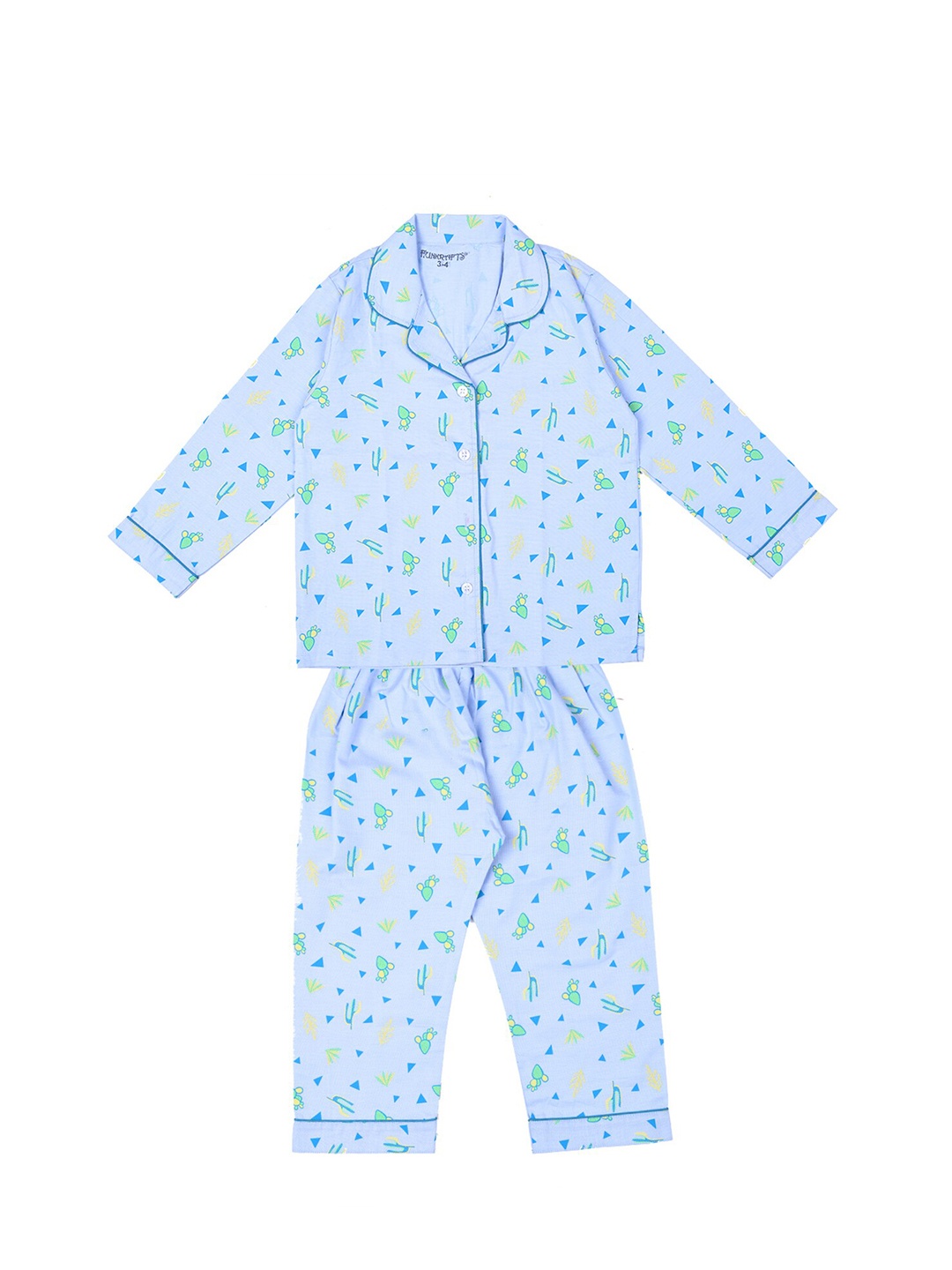 

FUNKRAFTS Unisex Kids Blue Printed Pure Cotton Night suit