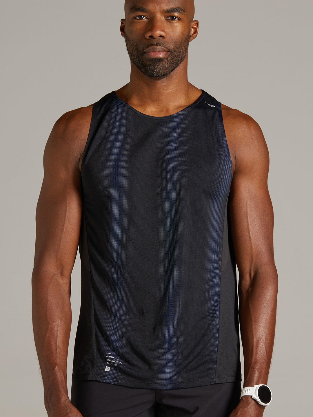 

KIPRUN By Decathlon Men Black Striped Rapid-Dry Running T-shirt