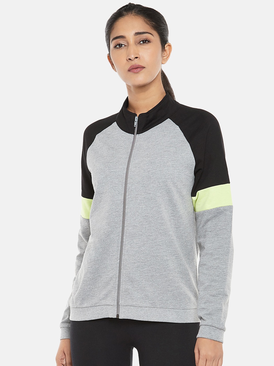 

Ajile by Pantaloons Women Grey Melange & Black Solid Sweatshirt
