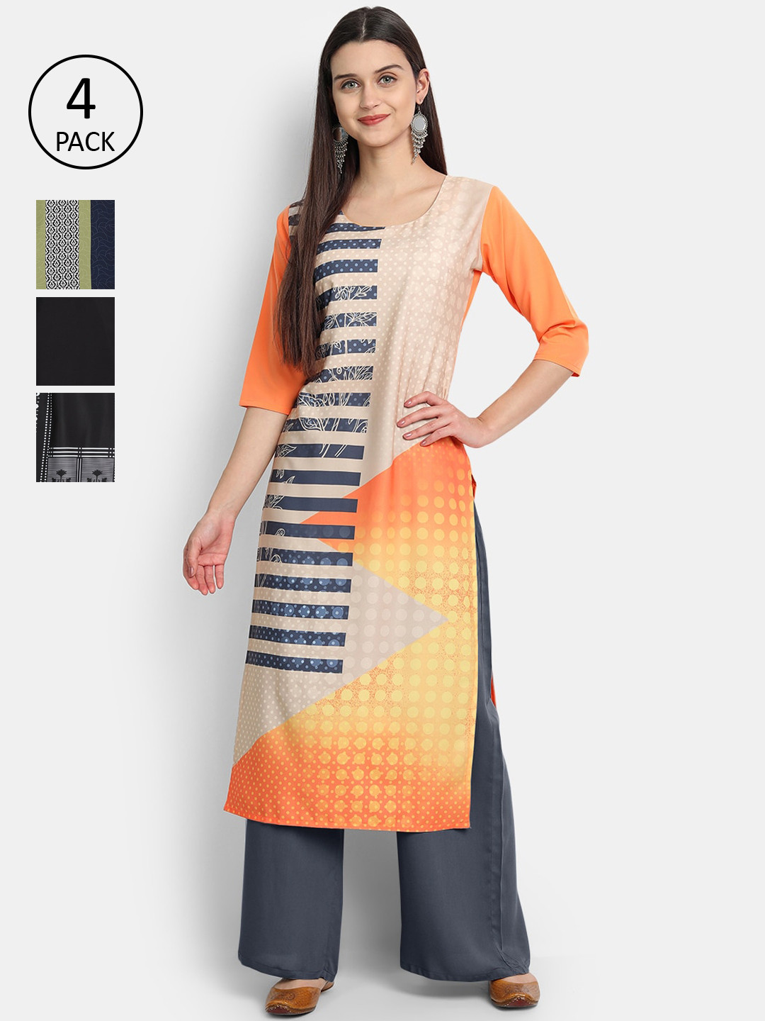 

Ethnic basket Women Set of 4 Multicoloured Printed Crepe Kurta, Multi