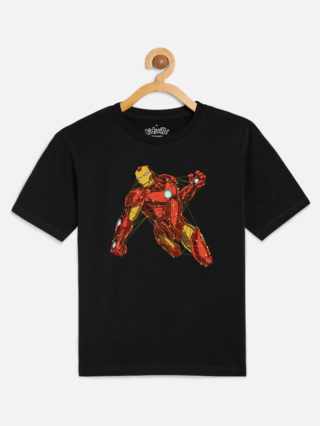 

Kids Ville Boys Black Iron Man Printed Round Neck Pure Cotton T-shirt