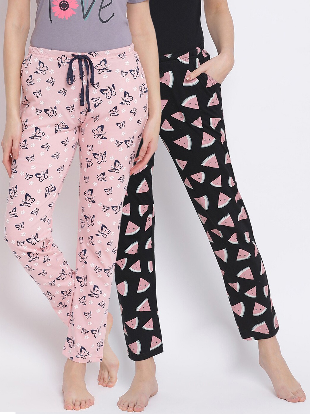 

Kanvin Women Pack Of 2 Printed Cotton Lounge Pants, Pink