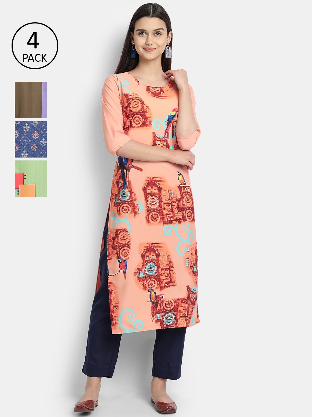 

Ethnic basket Women Pack Of 4 Floral Printed Crepe Kurta, Multi