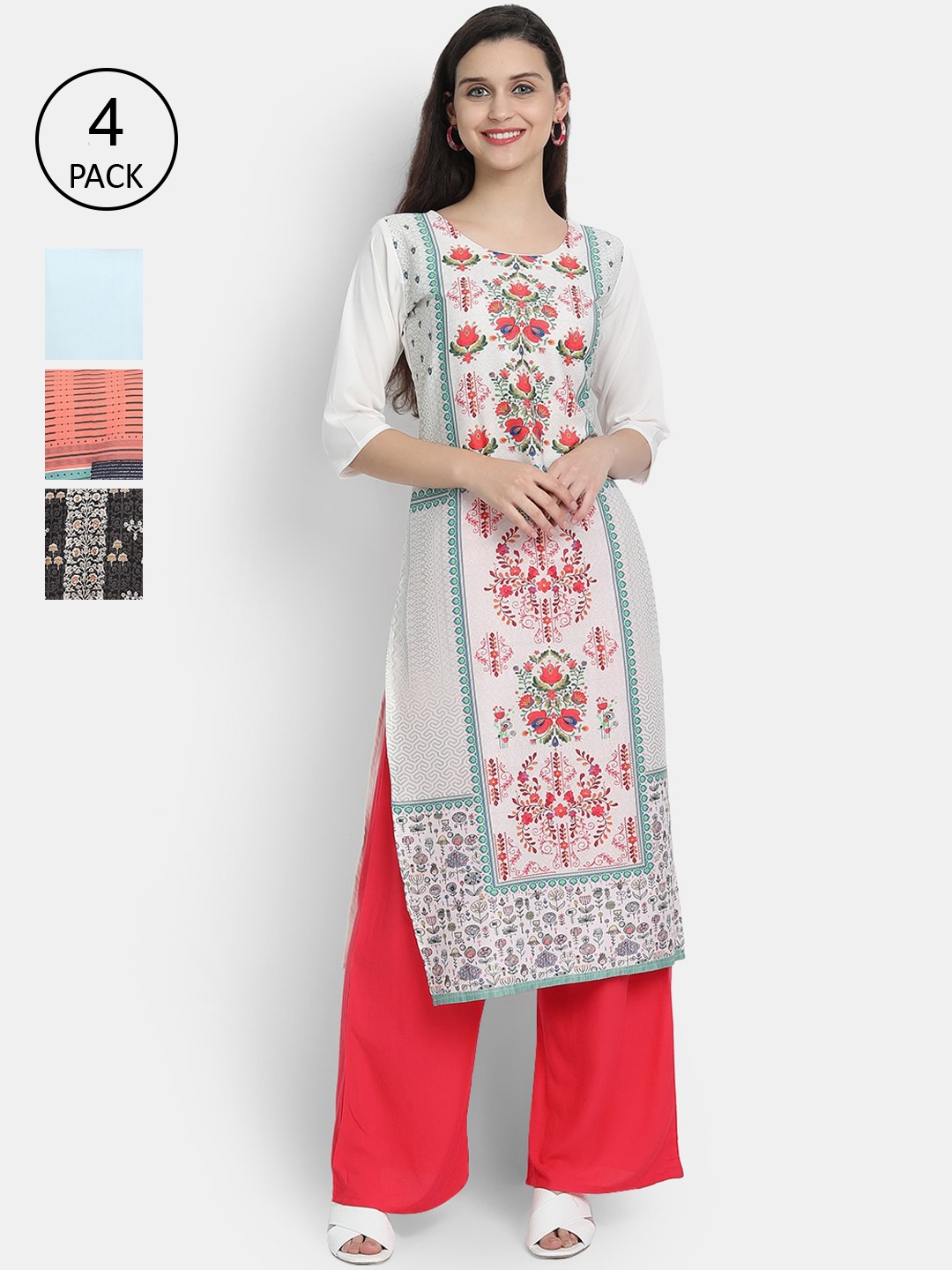 

Ethnic basket Women Pack Of 4 Ethnic Motifs Printed Crepe Kurta, Multi