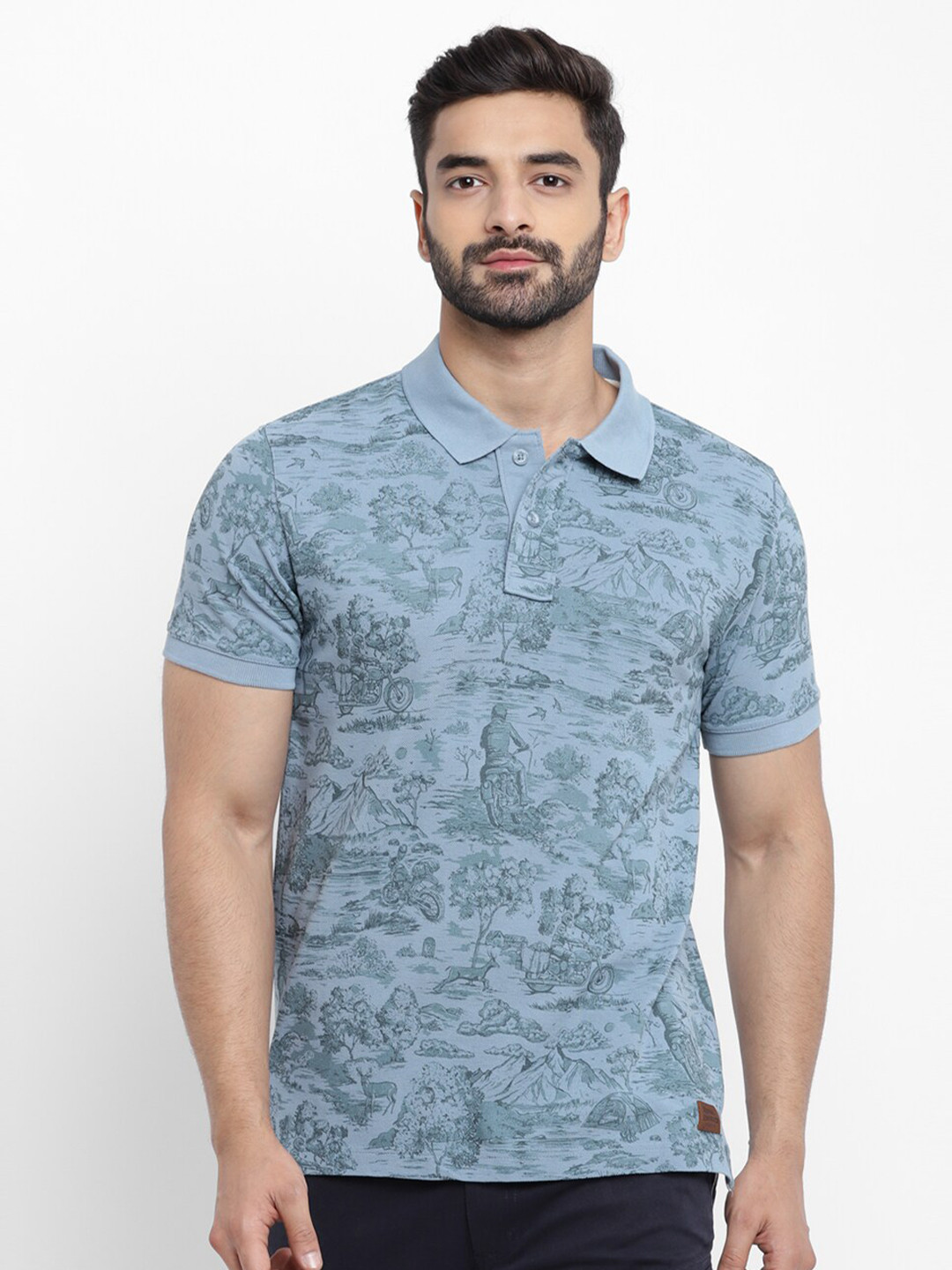 

Royal Enfield Men Blue Printed Polo Collar T-shirt