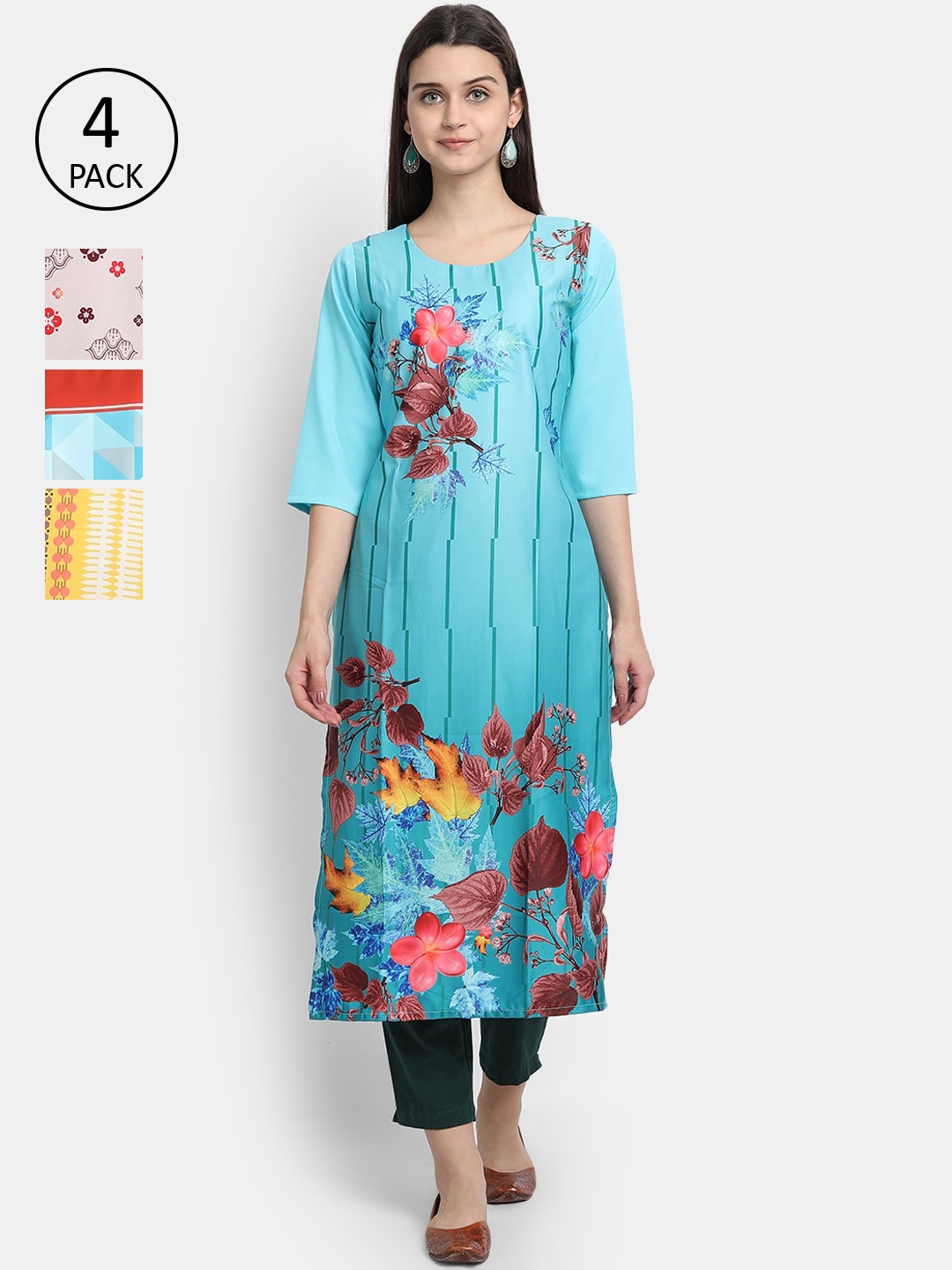 

Ethnic basket Women Pack of 4 Multicoloured Floral Printed Crepe Kurta, Multi