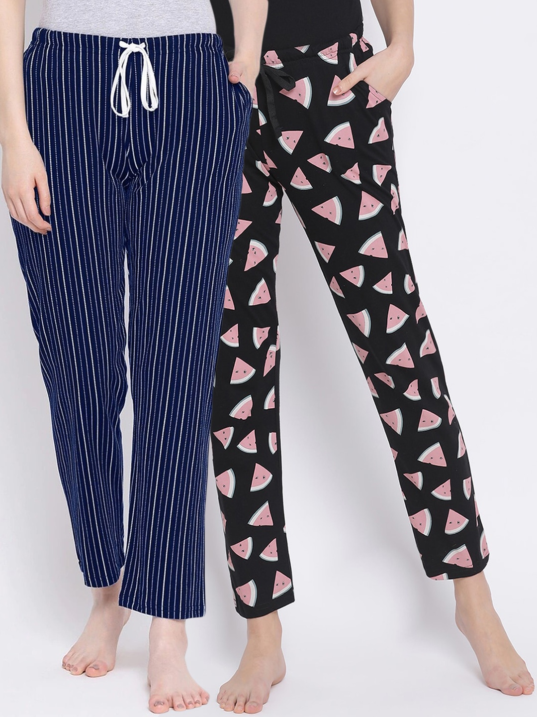 

Kanvin Women Pack Of 2 Pure Cotton Lounge Pants, Navy blue
